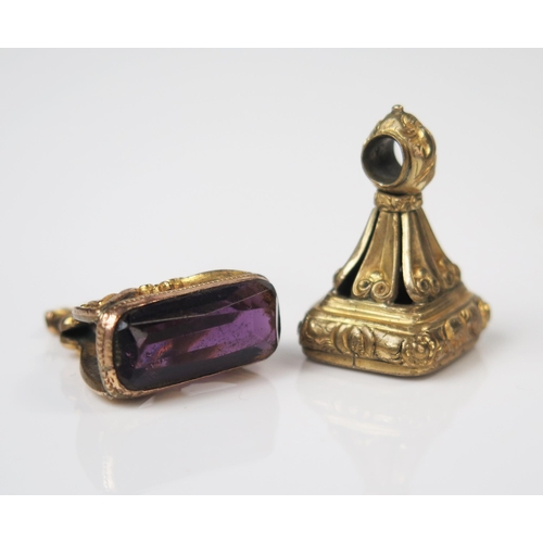 310 - Two Gilt Metal Fobs, one with agate and the other amethyst