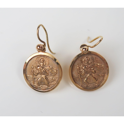 311 - Pair of 9ct Gold St. Christopher Pendant Earrings, 13mm diam., 2.9g