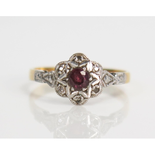 323 - Platinum, Spinel and Diamond Flower Head Ring, size K.5, 2.2g