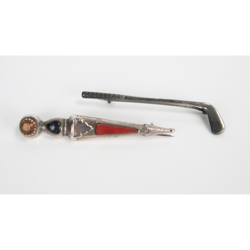 325 - Charles Horner Silver Golf Club Brooch (Chester 1909) and a Scottish silver dirk brooch