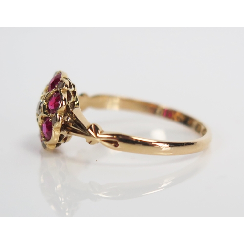 328 - Victorian 18ct Gold, Red and White Stone Cluster Ring, 10mm head, size O, 2.3g, Chester 1897, A.S