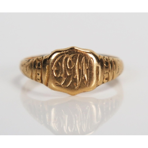 336 - Antique 18ct Gold Signet Ring, Birmingham 1917, J.W.P.&S., size O, 3.4