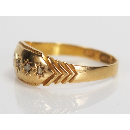 337 - Victorian 18ct Gold and Rose Cut Diamond Ring, Birmingham 1897, S.U, size O.5, 2.2g