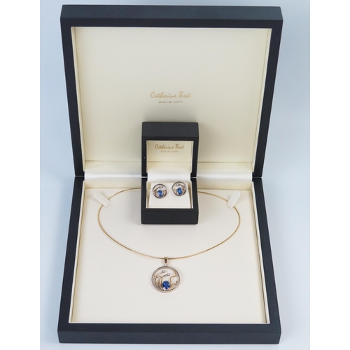 35 - An Early Vintage Catherine Best Tanzanite and Diamond Pendant Necklace with Matching Earrings  in 18... 