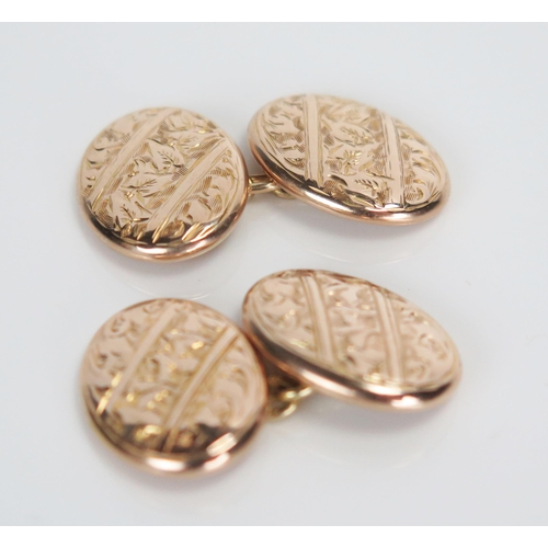 350 - Pair of 9ct Gold and Foliate Chased Oval Cufflinks, 4.4g