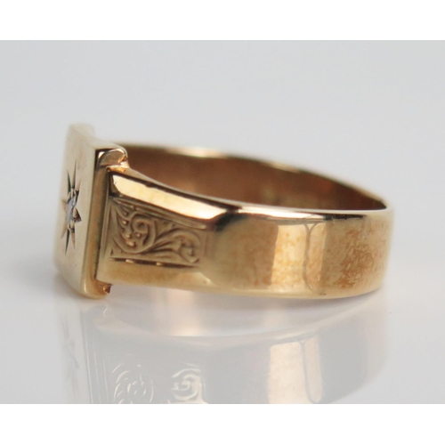 354 - 9ct Gold and Diamond Signet Ring, size Q.75, 4.3g