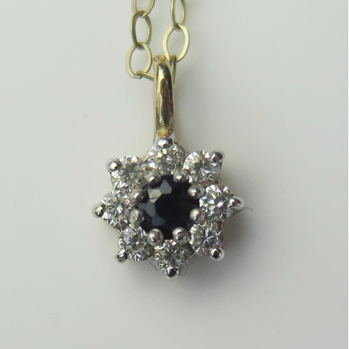 368 - 9ct Gold, Sapphire and White Stone pendant on 9ct gold chain, 1.2g