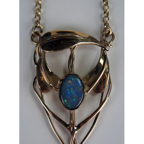 376 - Art Nouveau Style Baroque Pearl and Black Opal Pendant in a hallmarked 9ct gold setting, 21.77