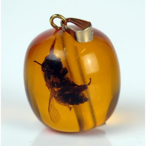 382 - Amber Bee Pendant, 32mm drop, 6.2g