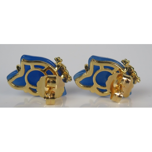 384 - Pair of Silver Gilt and Blue Hardstone Earrings decorated with applied frogs