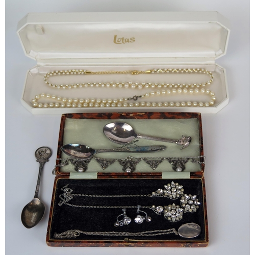 388 - Silver and other Costume Jewellery, silver spoon, etc.