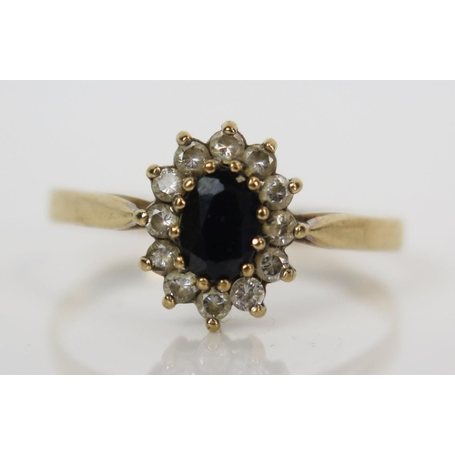 390 - 9ct Gold, Sapphire and Diamond Ring, size P.5, 1.9g