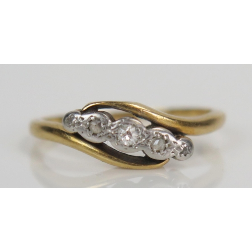 391 - Five Stone Diamond Ring in an 18ct gold and platinum setting, size L, 2.4g