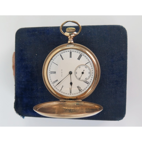 402 - ELGIN Gold Plate Full Hunter Pocket Watch with engine turned decoration, 47mm case no 20043 and with... 