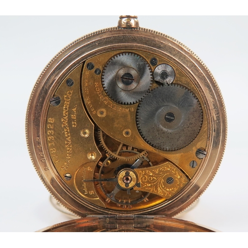 402 - ELGIN Gold Plate Full Hunter Pocket Watch with engine turned decoration, 47mm case no 20043 and with... 