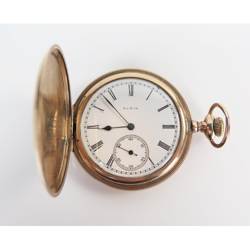 402 - ELGIN Gold Plate Full Hunter Pocket Watch with engine turned decoration, 47mm case no 20043 and with... 