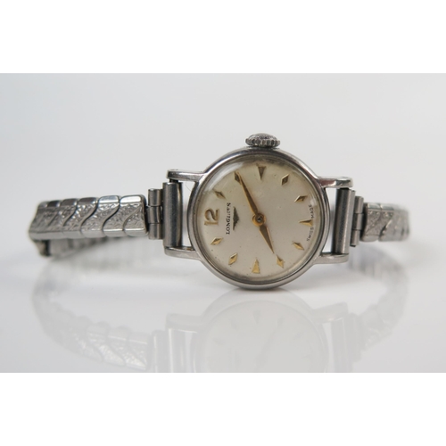 439 - LONGINES Lady's Stainless Steel Wristwatch, boxed. Running. Bracelet in poor condition