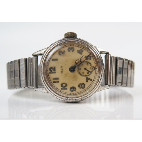 446 - 1940's ELGIN Stainless Steel Manual Wind Wristwatch, 31mm case. Running