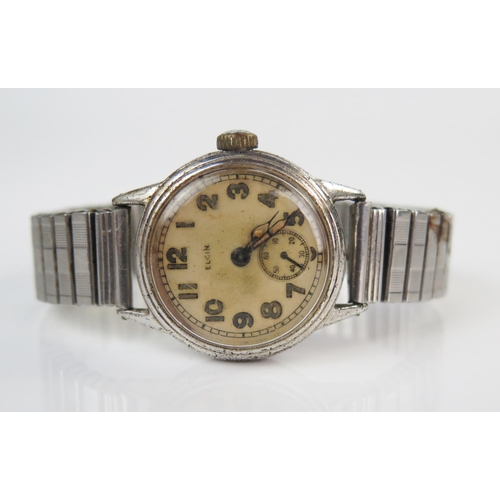 446 - 1940's ELGIN Stainless Steel Manual Wind Wristwatch, 31mm case. Running