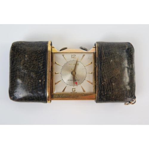 449 - Vintage MOVADO Ermetophon Travel Purse Watch with alarm. Metal Dore case stamped 903 895. Running