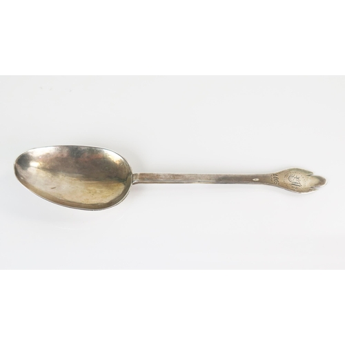 507 - William and Mary Silver Trifid Spoon with engraved rat tail to the back of the bowl, pricked IT EH 1... 