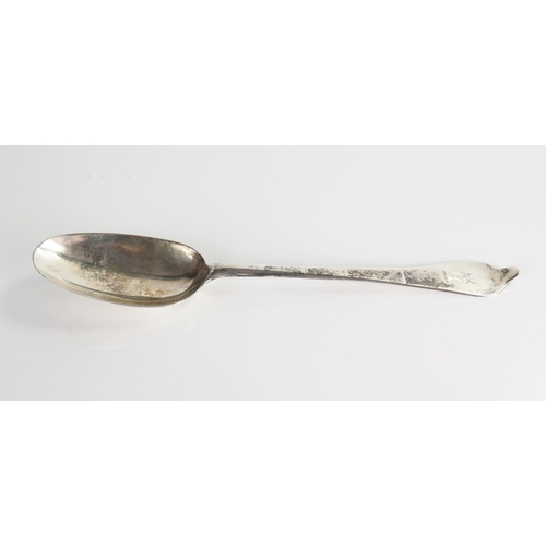 510 - A George II silver dog nose table spoon with rail bowl, engraved crest, maker only AI with crown abo... 