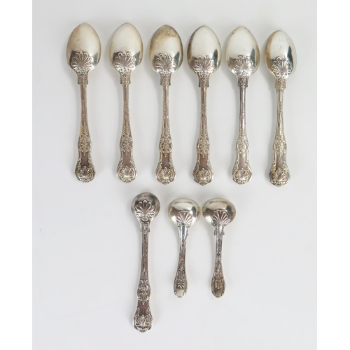 548 - Six Victorian silver teaspoons, Queens Pattern, London 1866,  together with a pair of salt spoons, L... 