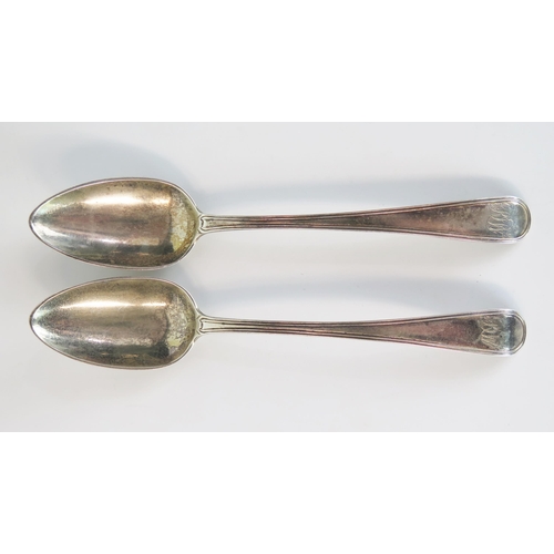 565 - A pair of George III silver table spoons, Old English Pattern with reeded border, London 1791, Simon... 