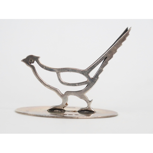 640 - Shooting interest: a Pheasant shaped menu holder, Birmingham 1938, C&CH, Registered number, 4 grams,... 