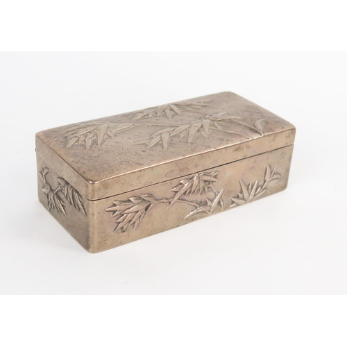 644 - A Chinese silver dressing table box, rectangular form, hinge lid, bamboo decoration, 3x4.3x9cm, Hong... 