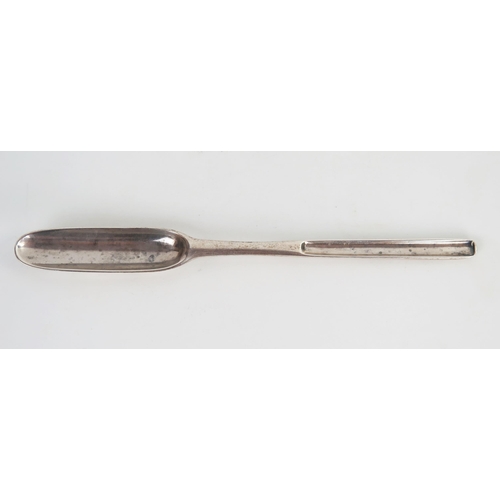 654 - A George II silver Marrow Spoon, London 1723, makers marks rubbed, 20cm.