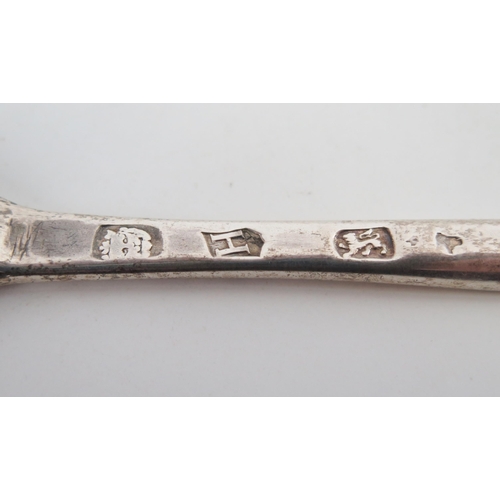 654 - A George II silver Marrow Spoon, London 1723, makers marks rubbed, 20cm.