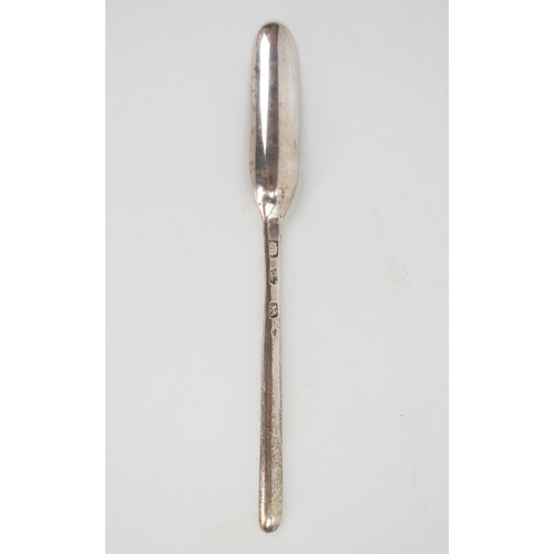 654 - A George II silver Marrow Spoon, London 1723, makers marks rubbed, 20cm.