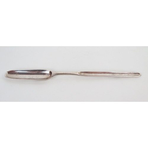 656 - A George III silver Marrow Scoop, London 1748, scrolled initials, 60grams, approximately, 22.5cm.