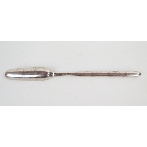 656 - A George III silver Marrow Scoop, London 1748, scrolled initials, 60grams, approximately, 22.5cm.