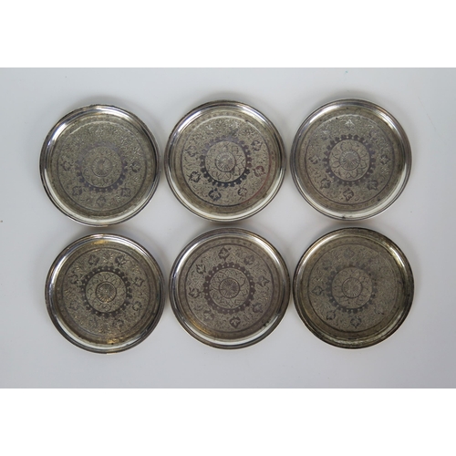 669 - Set of Six Persian White Metal ashtrays, stamped marks including VARTAN to bases, 264g