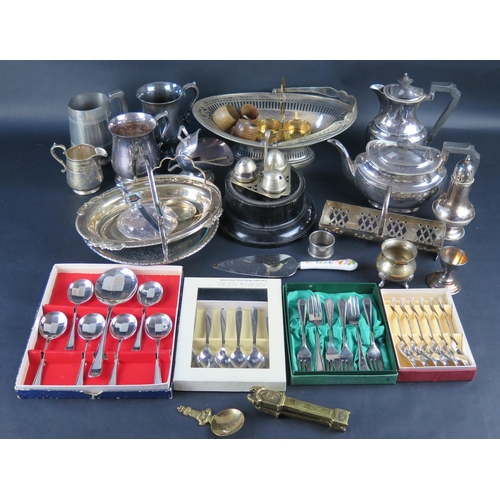 697 - Selection of Silver Plate including tea ware, pint mug, swing handled dishes, etc.