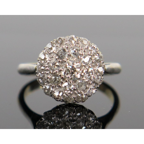 72 - 18ct Gold and Old Cut Diamond Cluster Ring, size J.25, 3.5g, c. 12mm head