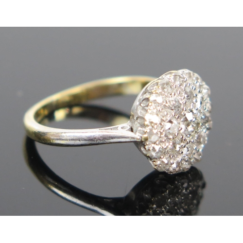 72 - 18ct Gold and Old Cut Diamond Cluster Ring, size J.25, 3.5g, c. 12mm head