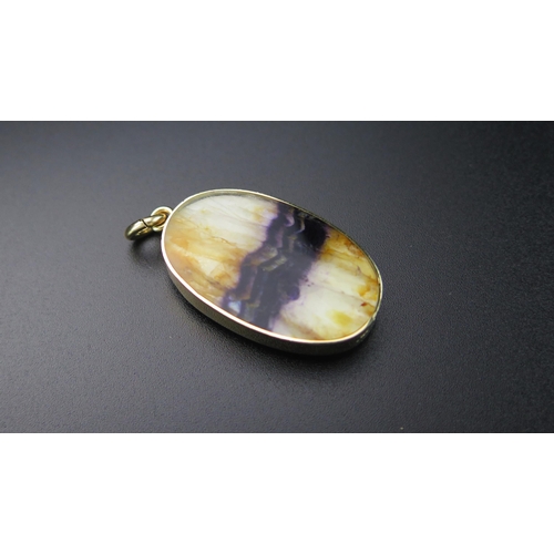 92 - 9ct Gold, Blue John and Malachite Pendant, modern Sheffield hallmarks, c. 39mm drop, 11.3g