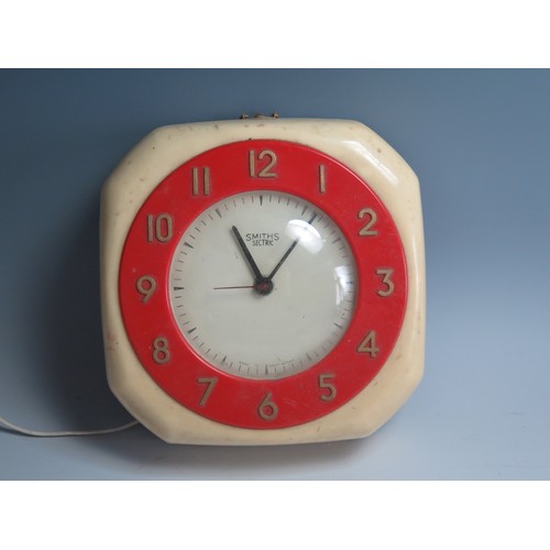 1855 - SMITHS Sectric Cream and Red Plastic Wall Mounted Clock, 19cm sq.