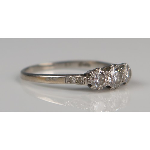 148 - Platinum and Diamond Three Stone Ring, size M, 2.5g, central stone c. 4.5mm