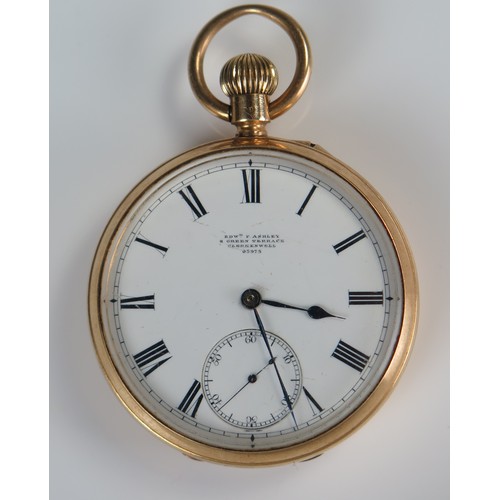 406 - Gent's 18ct Gold Cased Pocket Watch, the 49.5mm case with keyless movement and dial signed Edward F.... 