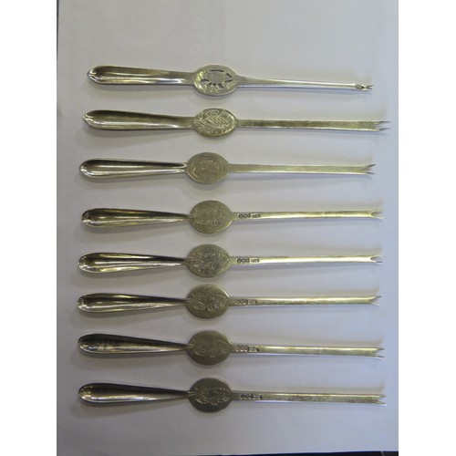 575 - A set of five silver lobster forks, Sheffield 1918, James Dixon and Son,  together with two other si... 