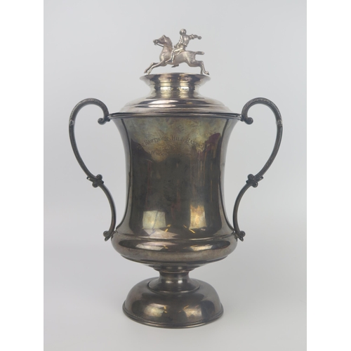 101 - Indian Royal Presentation Silver Horse Racing Trophy _ the campagna shape with two s-scroll handles ... 