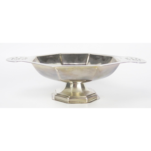 110 - George V Octagonal Bonbon Dish with twin pierced handles, 23cm wide, Birmingham 1930, N C J Ltd., 27... 