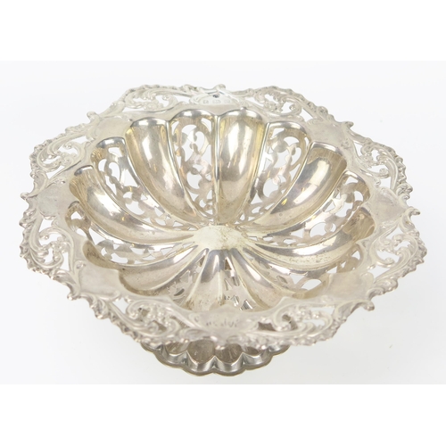 111 - Edward VII Pierced Silver Shaped Circular Dish with foliate scroll rim and raised and on a lobed foo... 