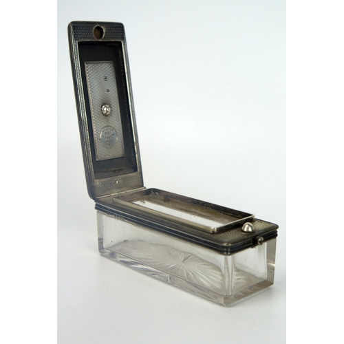 118 - Victorian Asprey Silver Top and Cut Glass Tobacco Box with engine turned decoration, c. 10x4cm, Lond... 