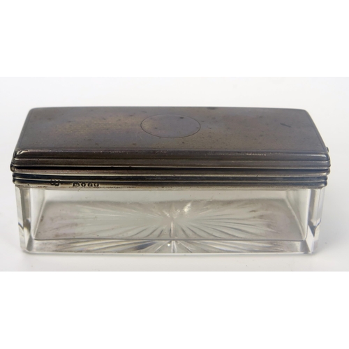 118 - Victorian Asprey Silver Top and Cut Glass Tobacco Box with engine turned decoration, c. 10x4cm, Lond... 