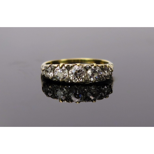 14 - Old Cut Diamond Five Stone Ring in an unmarked high carat gold setting, 18.5mm head, size M, 3.2g